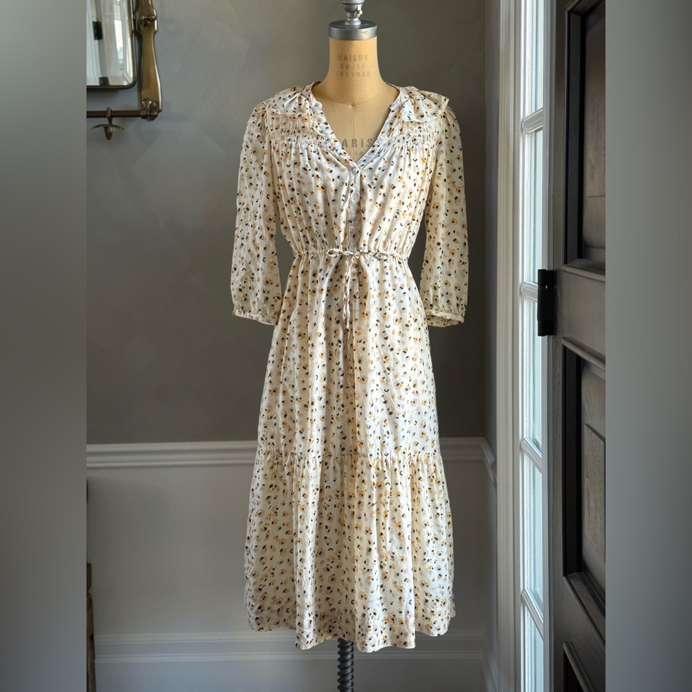 ba&sh Floral Midi Dress in Cream and Black - Picture 2 of 14
